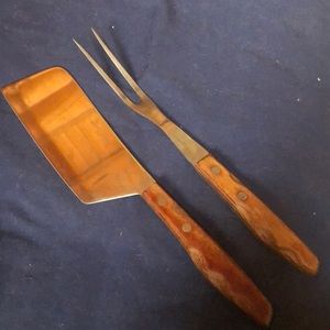 Vintage Levco stainless cleaver and serving fork.
